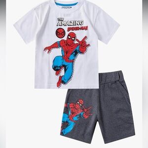 Marvel Spider-Man 2 Piece Shirt and Shorts Set for Toddlers – White Grey